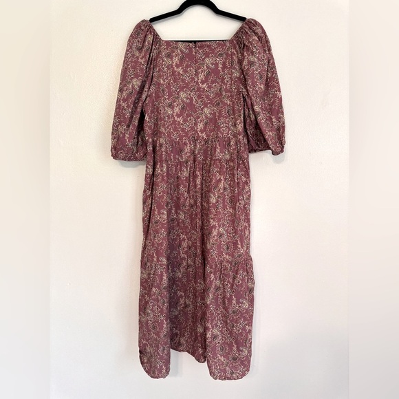 Bohme Floral Cotton Puff Sleeve Midi Dress size XL purple - Picture 6 of 6